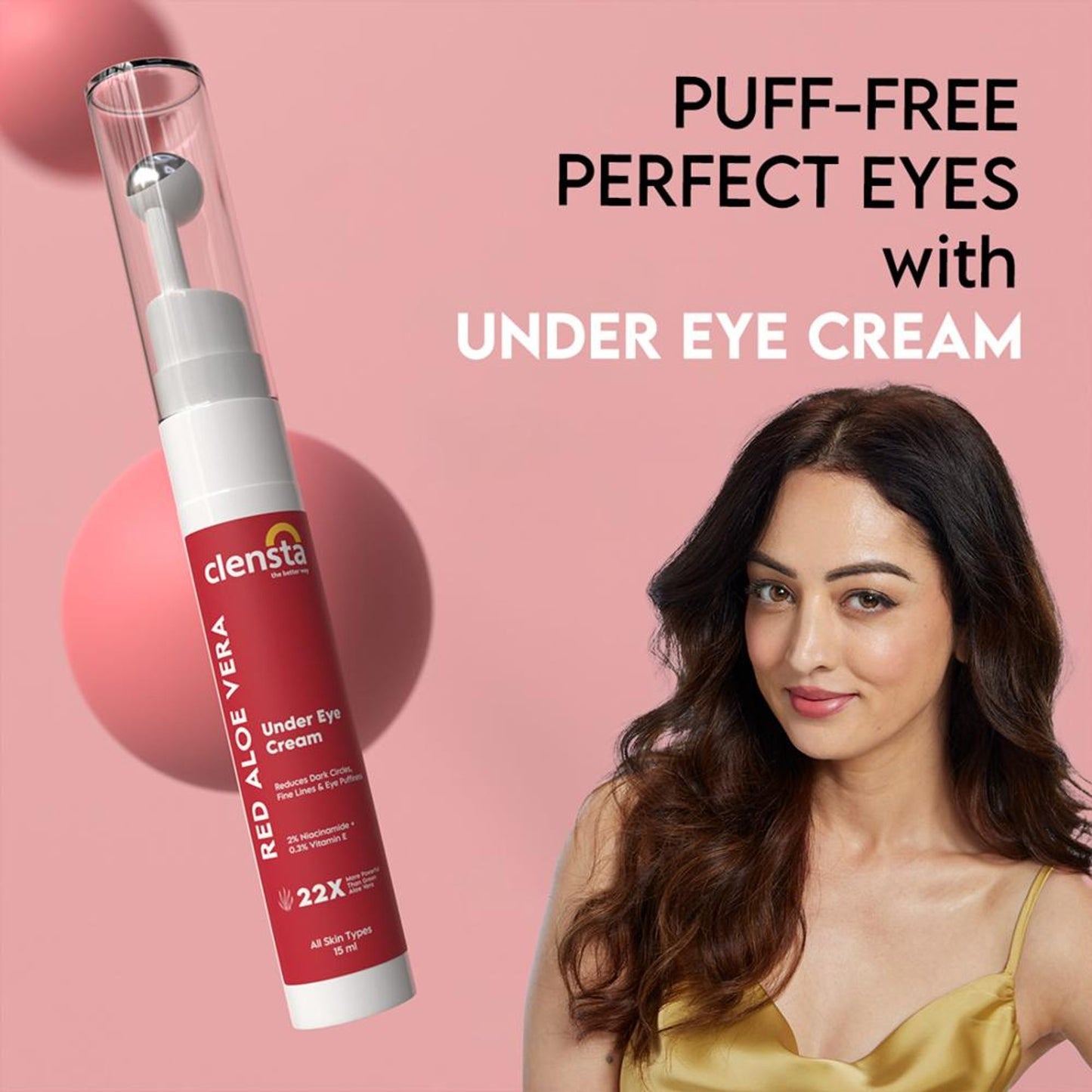 Clensta Red Aloe Vera Under Eye Cream with Niacinamide & Vitamin E for Reduces Dark Circles