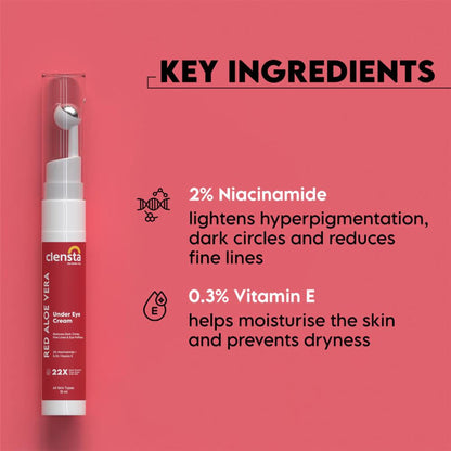 Clensta Red Aloe Vera Under Eye Cream with Niacinamide & Vitamin E for Reduces Dark Circles