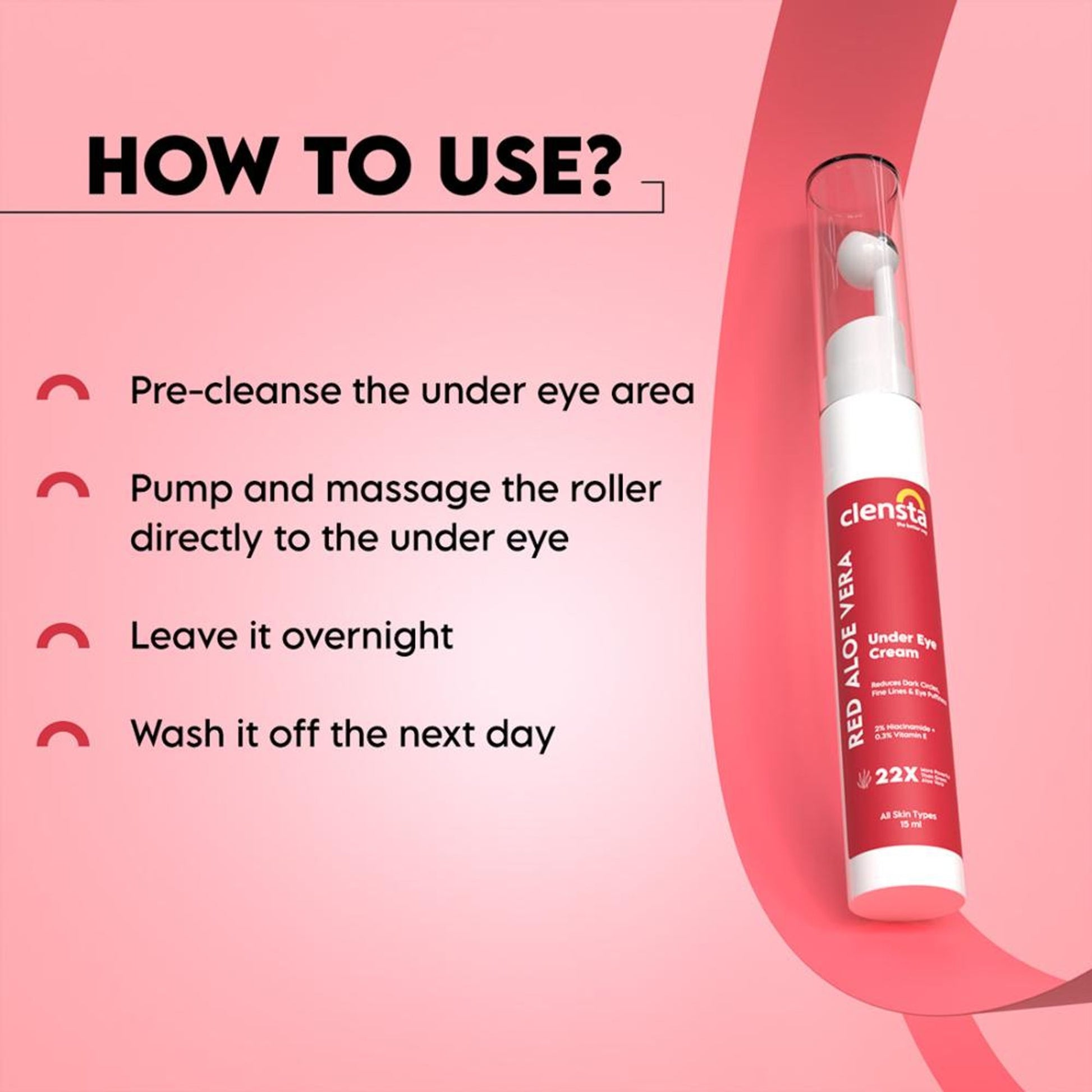 Clensta Red Aloe Vera Under Eye Cream with Niacinamide & Vitamin E for Reduces Dark Circles