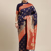 Women's Kanjeevaram Silk Navy Blue Woven Design Designer Saree With Blouse Piece