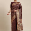 Women's Kanjeevaram Silk Burgundy Woven Design Designer Saree With Blouse Piece