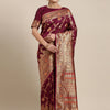 Women's Kanjeevaram Silk Purple Woven Design Designer Saree With Blouse Piece