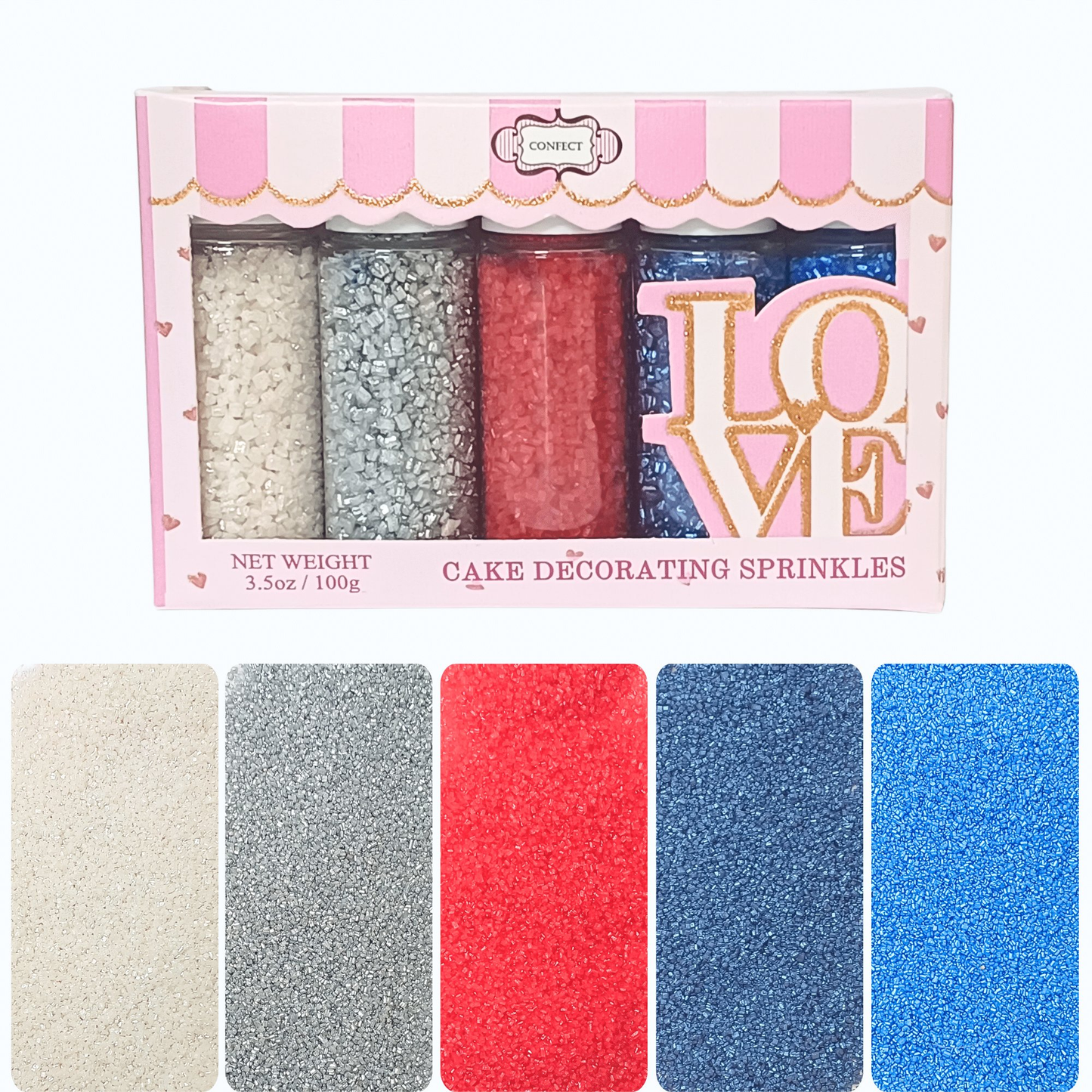 Confect Mix Red, White, Blue & Silver Patriotic Sprinkles