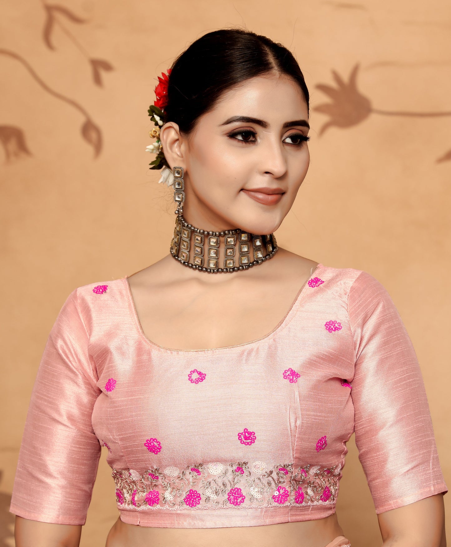 Dhiyona GR Women's Armani Pink Jimmi Choo Embroidered Saree
