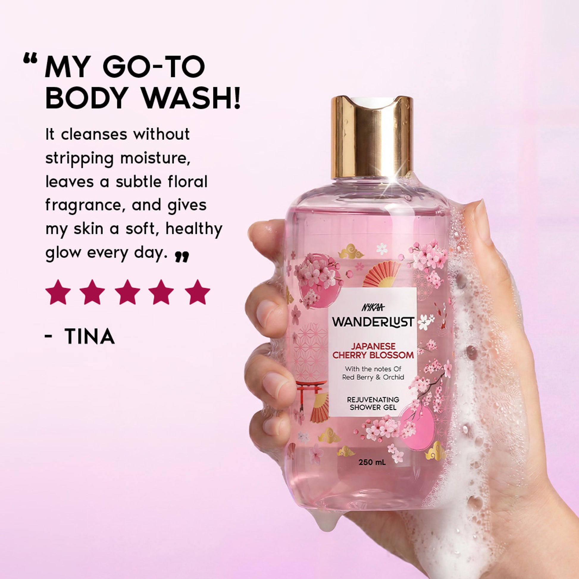 Nykaa Wanderlust Perfume Shower Gel - Hydrating, Relaxing & Cleansing - Japanese Cherry Blossom