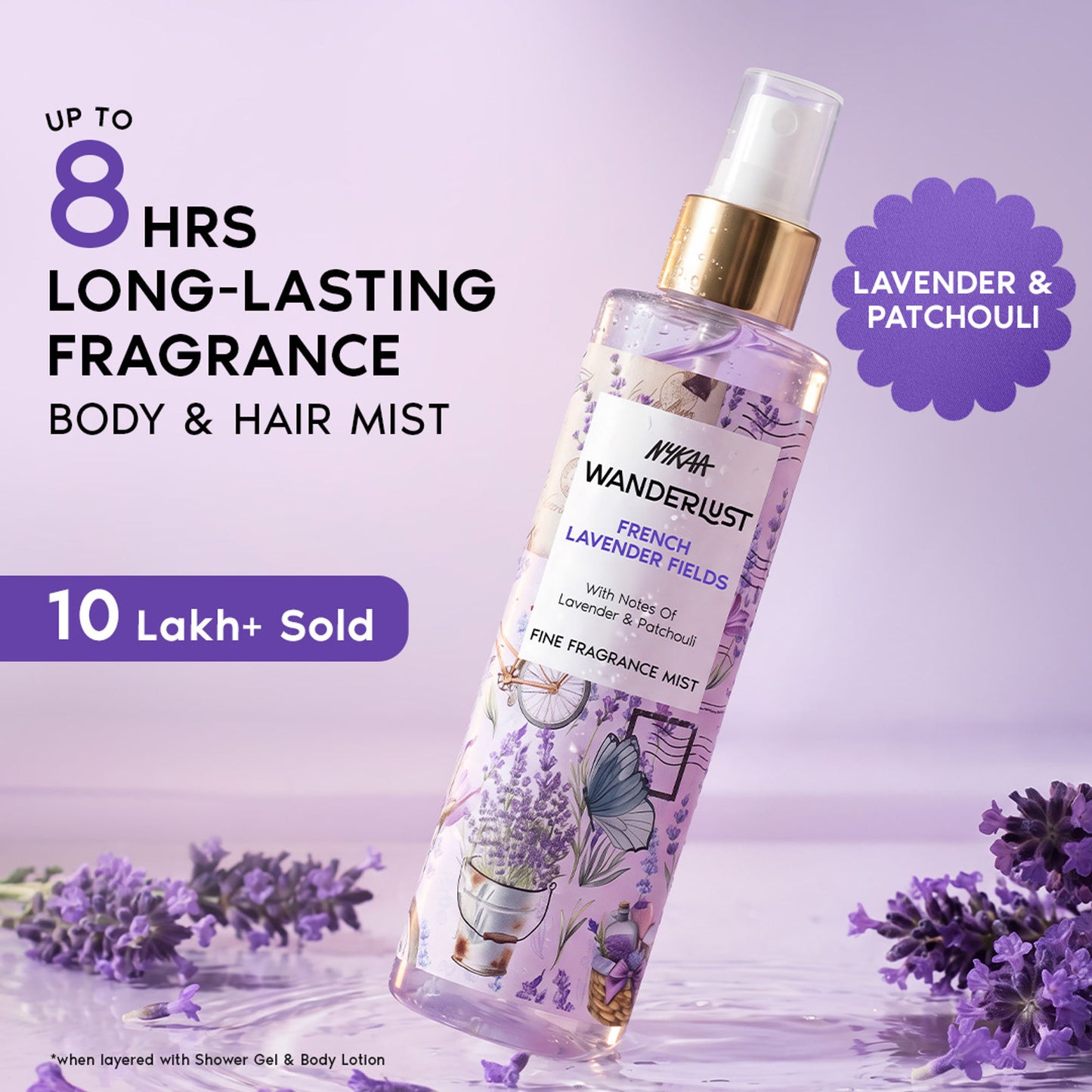 Nykaa Wanderlust 2-in-1 Body & Hair Perfume Mist Long Lasting Fragrance - Upto 8 hours - French Lavender