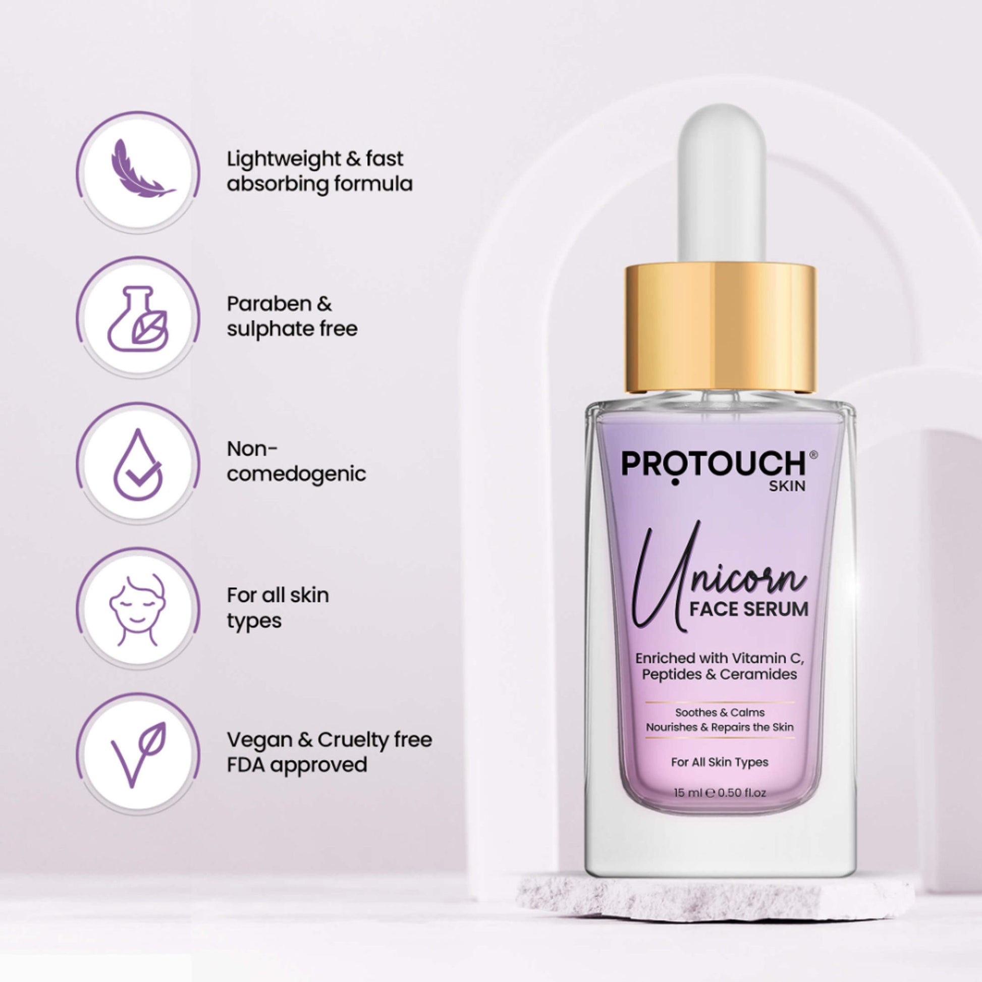PROTOUCH Unicorn Face Serum with Vit C & Niacianmide & Ceramides, Repairs, Hydrates & Brightens Skin
