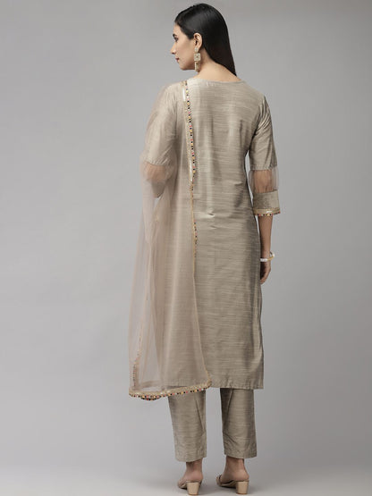 Indyancart IE Women Grey Gotta Patti Kurta with Trousers & With Dupatta
