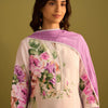 Dhiyona IE Floral Printed V-Neck Linen Straight Kurta With Trousers & Dupatta