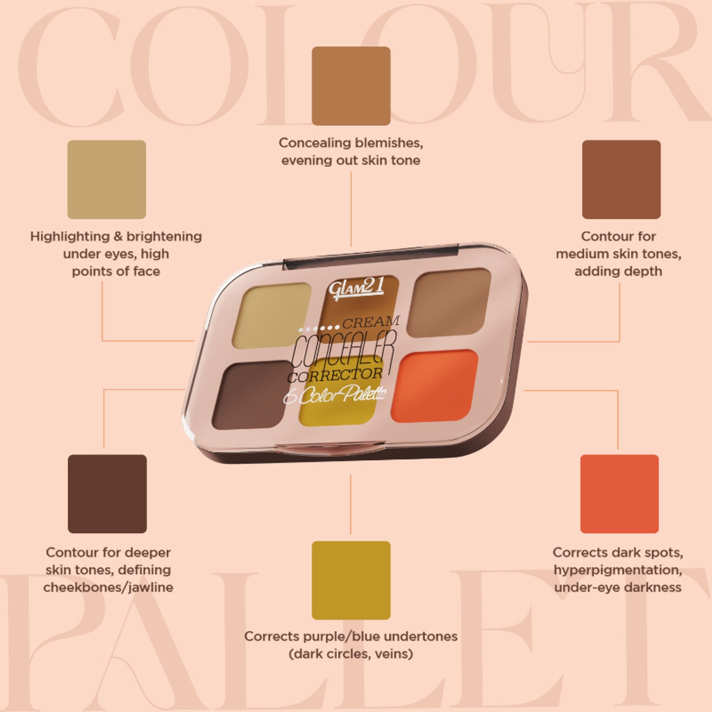 GLAM21 6 Shades Coverage Concealer Palette - Light Lustre - 01