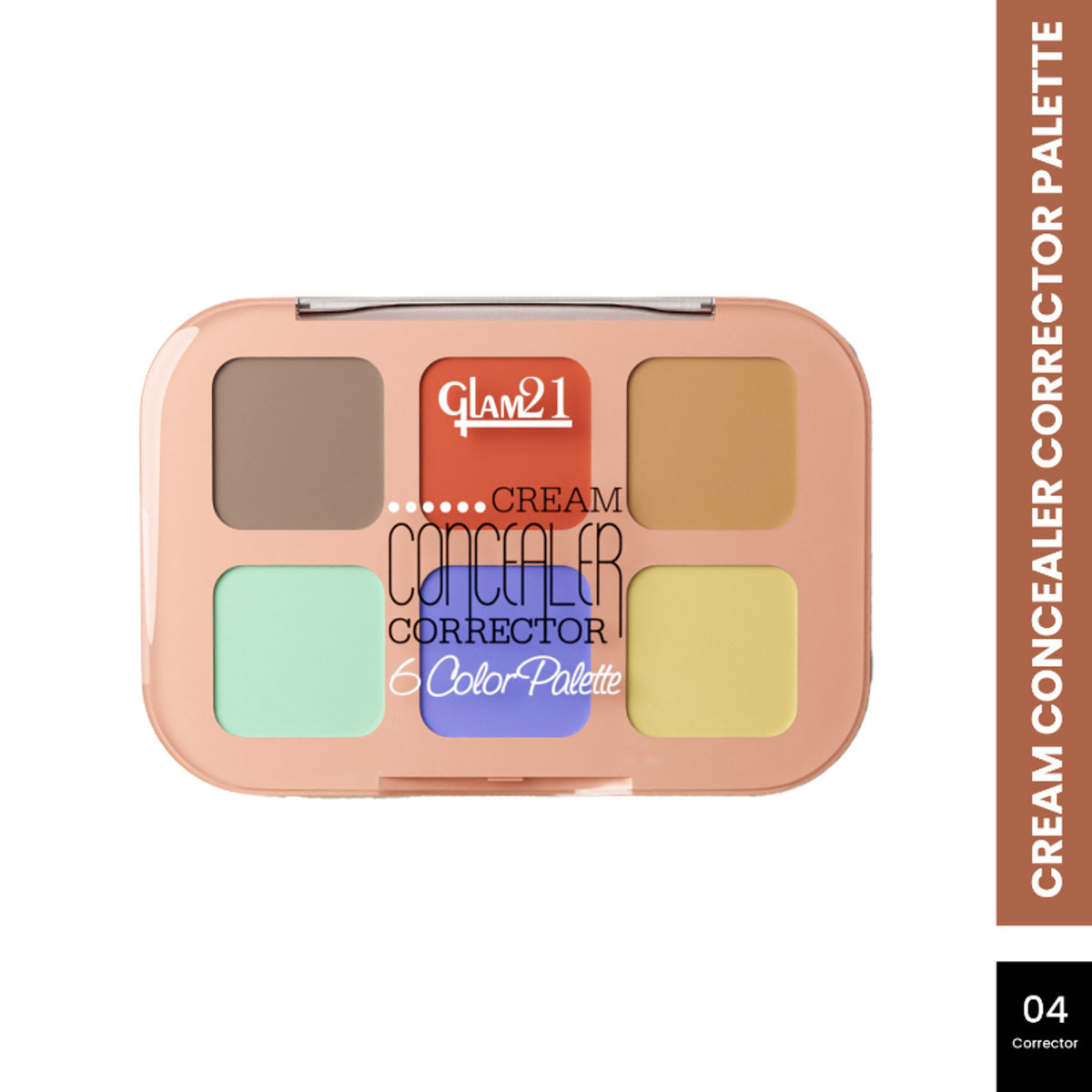 GLAM21 6 shades coverage concealer palette in shade 04 with various color correctors for concealing imperfections.