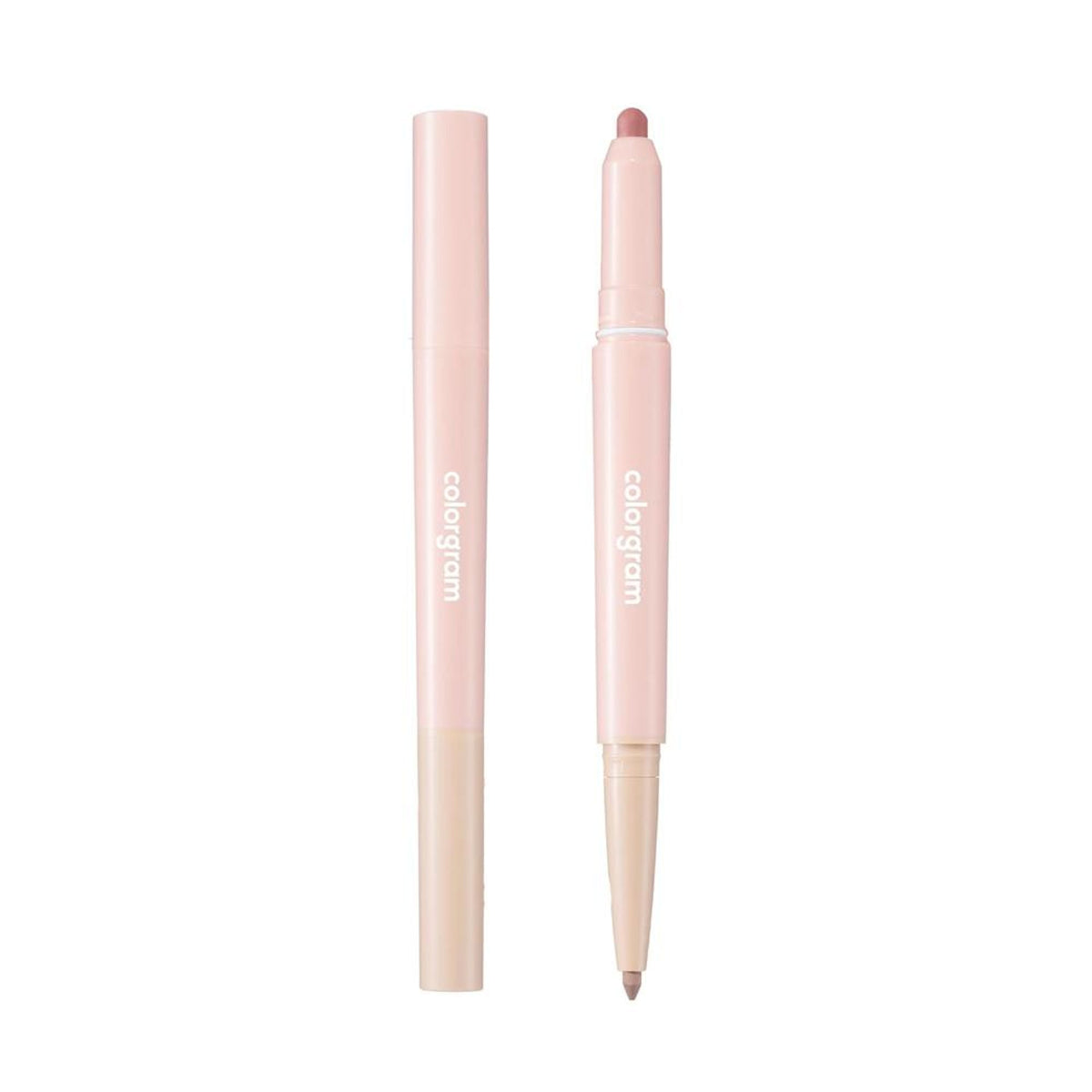 COLORGRAM All In One Over-Lip Maker in Peach Beige, showcasing the applicator and creamy lip product in a natural look.