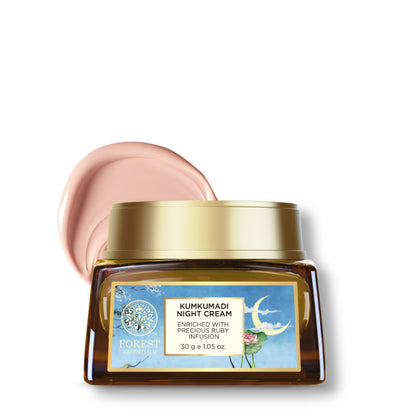 Forest Essentials Kumkumadi Night Cream with Vitamin C and Kumkumadi Tailam, creamy night face moisturizer.