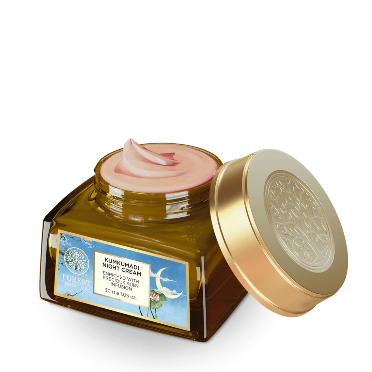 Forest Essentials Kumkumadi Night Cream with Vitamin C and Kumkumadi Tailam, creamy night face moisturizer for glowing skin.
