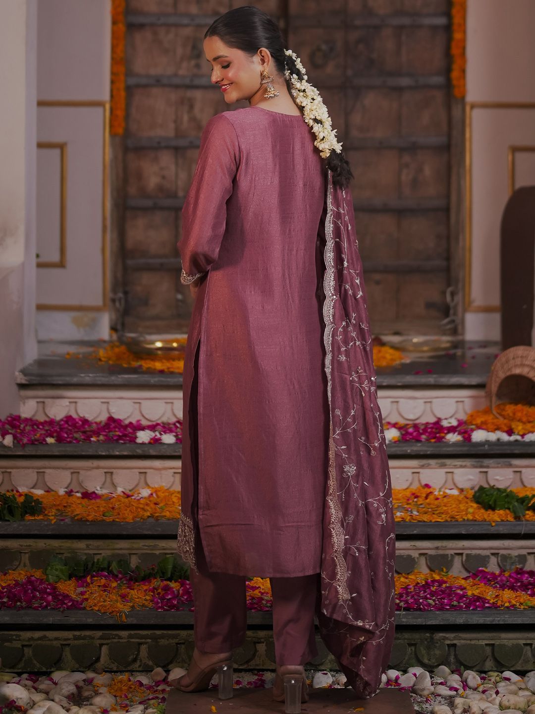 Ethnic Motifs Embroidered Kurta With Trousers & Dupatta