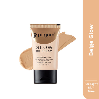 Pilgrim Glow BB Cream with SPF 50PA++++ Instant Spot Coverage Matte Finish For Oil Dry All Skin Type - Beige Glow