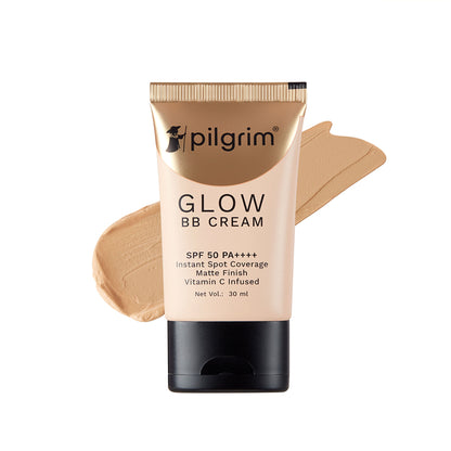 Pilgrim Glow BB Cream with SPF 50PA++++ Instant Spot Coverage Matte Finish For Oil Dry All Skin Type - Beige Glow