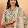 Dhiyona SN Women's Floral Printed Pure Cotton V Neck Kurta With Trousers & Dupatta