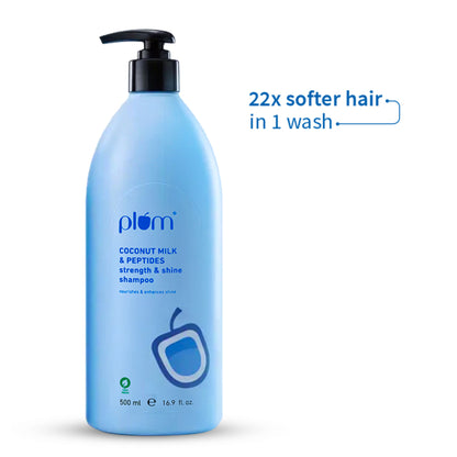 Plum Peptides Shampoo with Coconut Milk for Dry & Rough Hair 22x softer hair in 1 wash