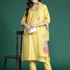 Dhiyona IE Floral Embroidered Thread Work Liva Kurta with Trousers & With Dupatta