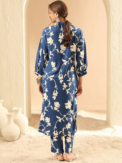 Dhiyona IE Floral Printed Three-Quarter Sleeves Tunic With Trouser