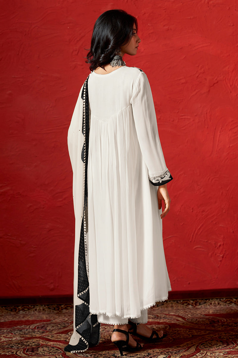 Women's Marshmallow and Black Georgette Kurta Set