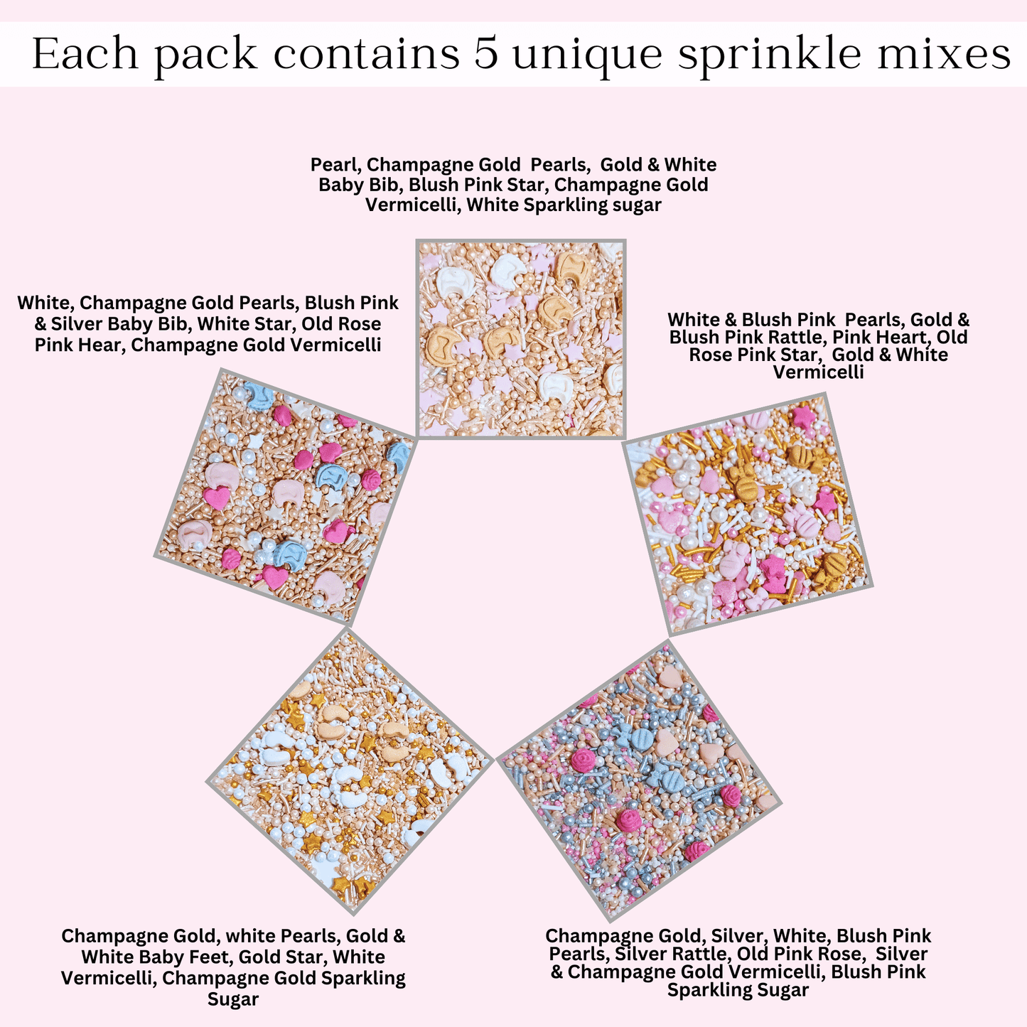 Confect Girls Baby Shower Sprinkles | Mix Heart, Teddy, Baby Feed Bottle & Baby Feet Sprinkles