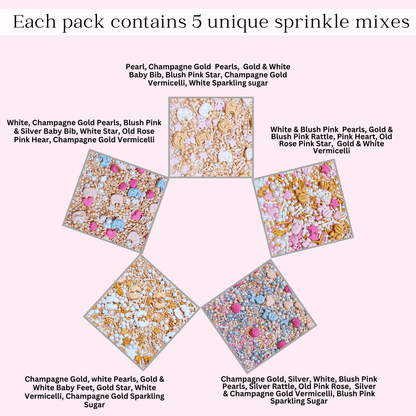 Confect Girls Baby Shower Sprinkles | Mix Heart, Teddy, Baby Feed Bottle & Baby Feet Sprinkles