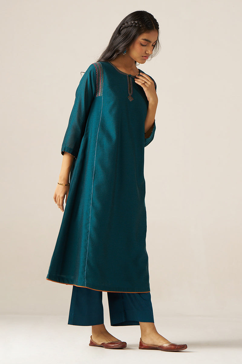Women's Balsam Blue Silk Co-ord Set