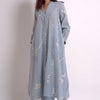 Women's Powder Blue Woven Kurta With Printed Cotton Bottom