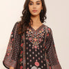 Dhiyona VA Women'sFloral Printed V-Neck A-Line Chanderi Silk Straight Kurta with Trousers
