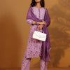 Dhiyona VA Women'sFloral Printed Pure Cotton Screen Print Straight Kurta With Trousers & Dupatta