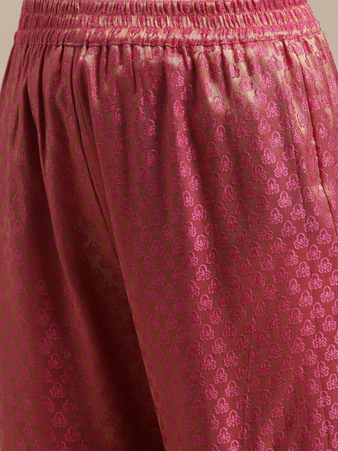 Indyancart VA Women'sPink & Gold-Colored Brocade Sleeveless Kurta Sharara With Sequins Ruffle Dupatta