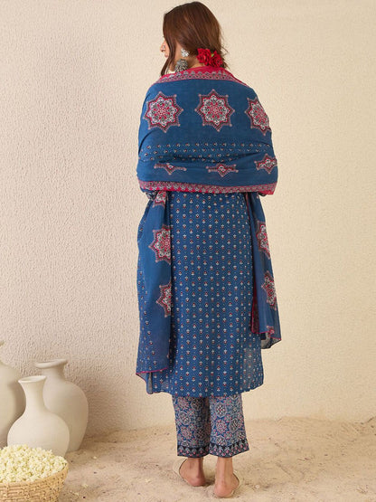 Women Ethnic Motifs Printed Regular Pure Cotton Kurta Set With Dupatta