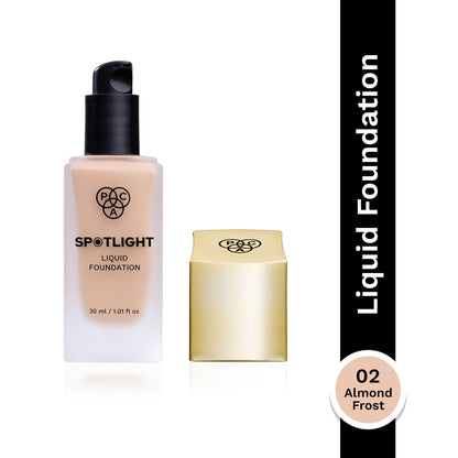 PAC Spotlight Liquid Foundation - Full Coverage Longlasting Waterproof Formula - 02 Almond Frost
