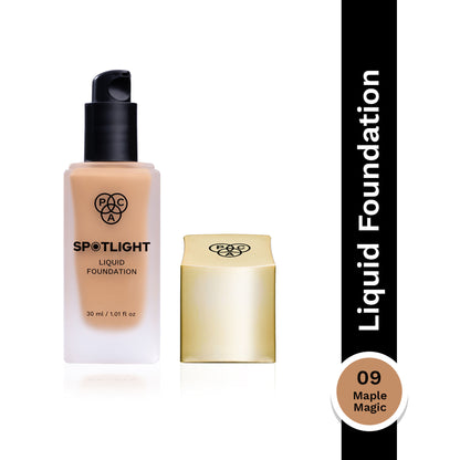 PAC Spotlight Liquid Foundation - Full Coverage Longlasting Waterproof Formula - 09 Maple Magic