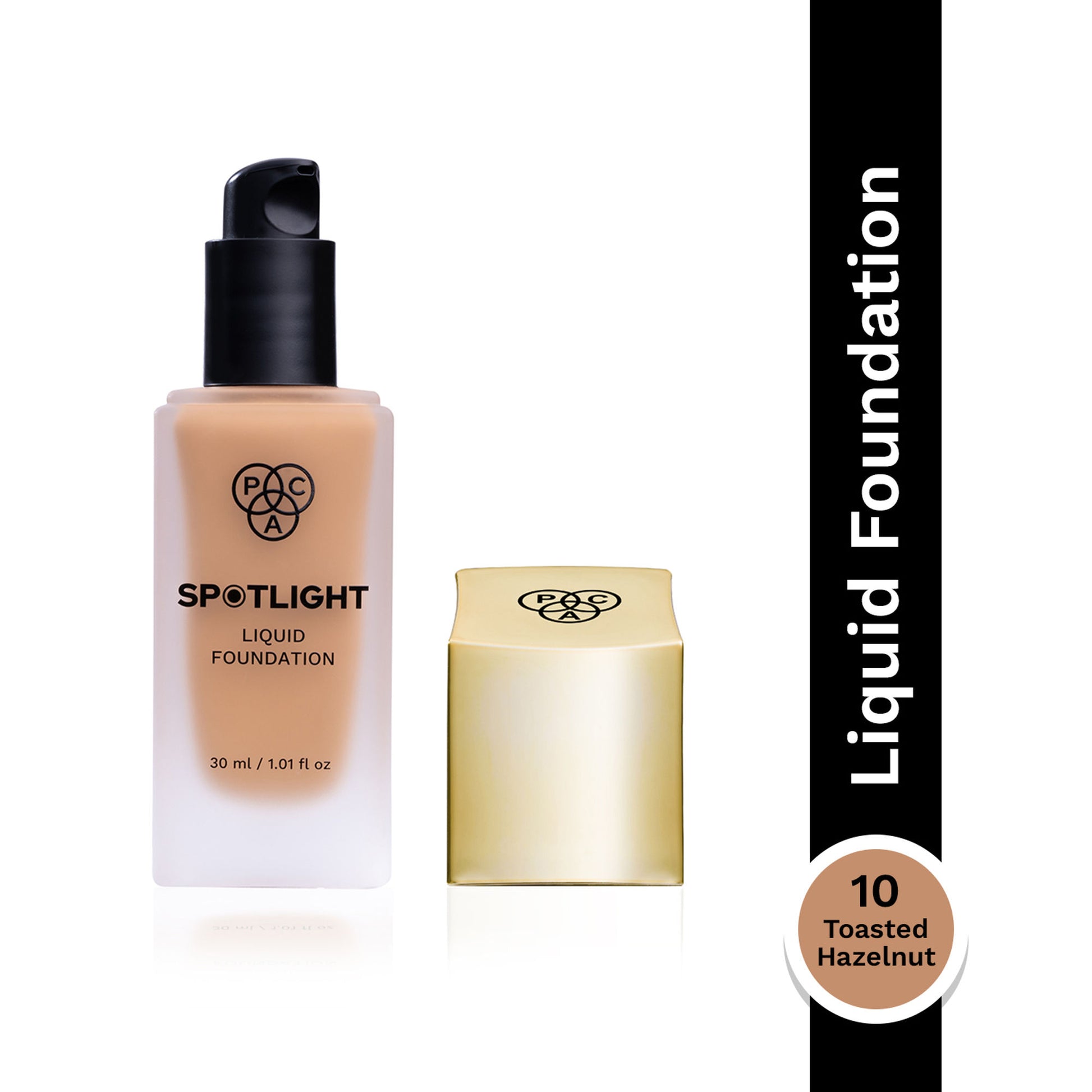 PAC Spotlight Liquid Foundation - Full Coverage Longlasting Waterproof Formula - 10 Toasted Hazelnut