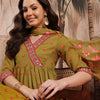 Dhiyona SN Women's Floral Print Thread Work Detail Empire Style A-Line Kurta with Trousers & Dupatta