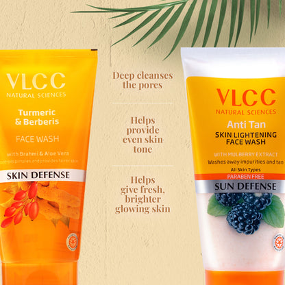 VLCC Turmeric Berberies Face Wash + Anti Tan Skin Lightening Face Wash - Buy One Get One Free
