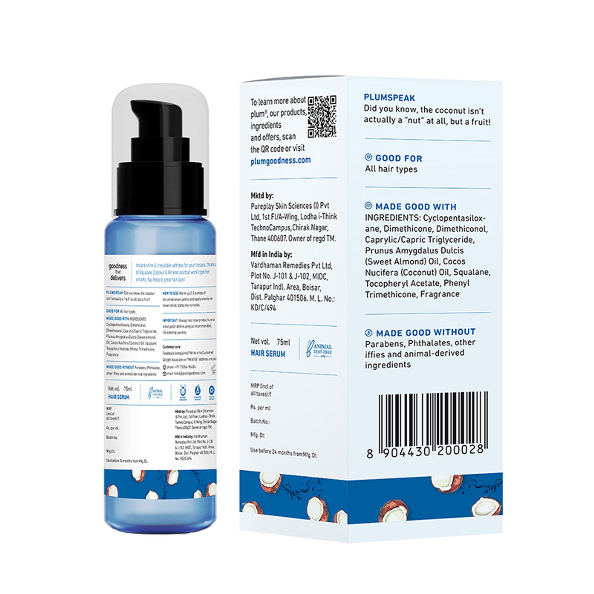 Plum Coconut & Squalane Nutri-Shine Hair Serum For Smooth- Shiny Hair
