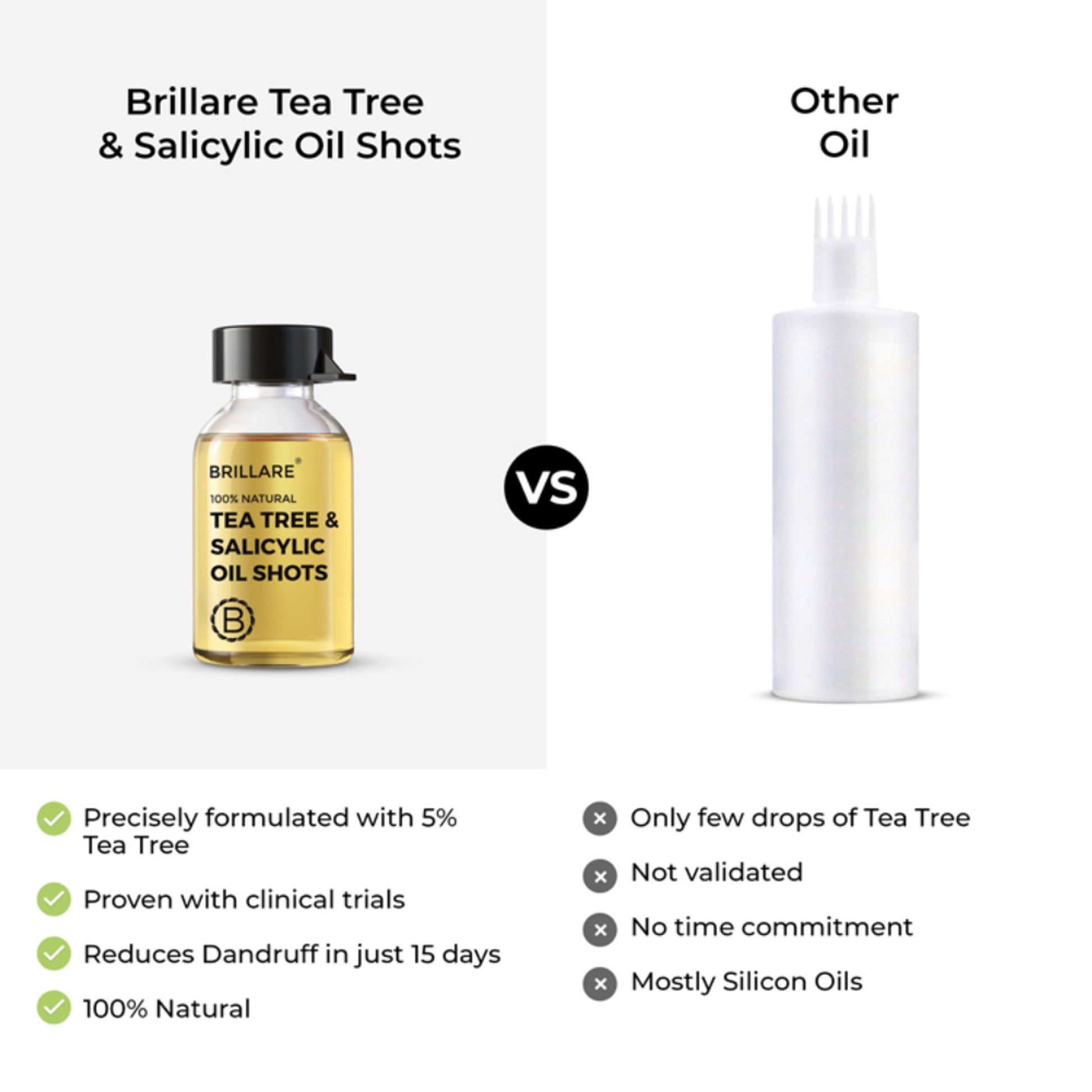 Brillare 5% Tea Tree Hair Oil Shots for Dandruff & Itchy Scalp, with 1% Salicylic Acid