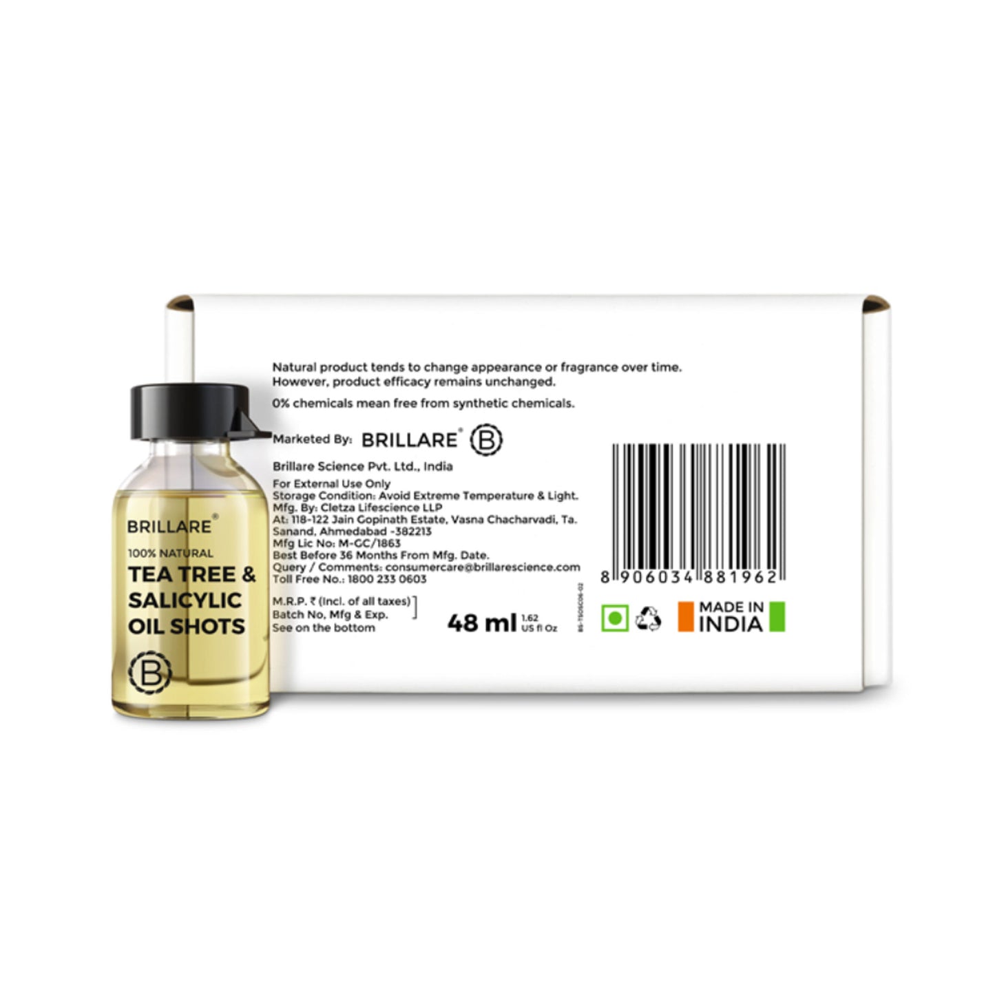 Brillare 5% Tea Tree Hair Oil Shots for Dandruff & Itchy Scalp, with 1% Salicylic Acid