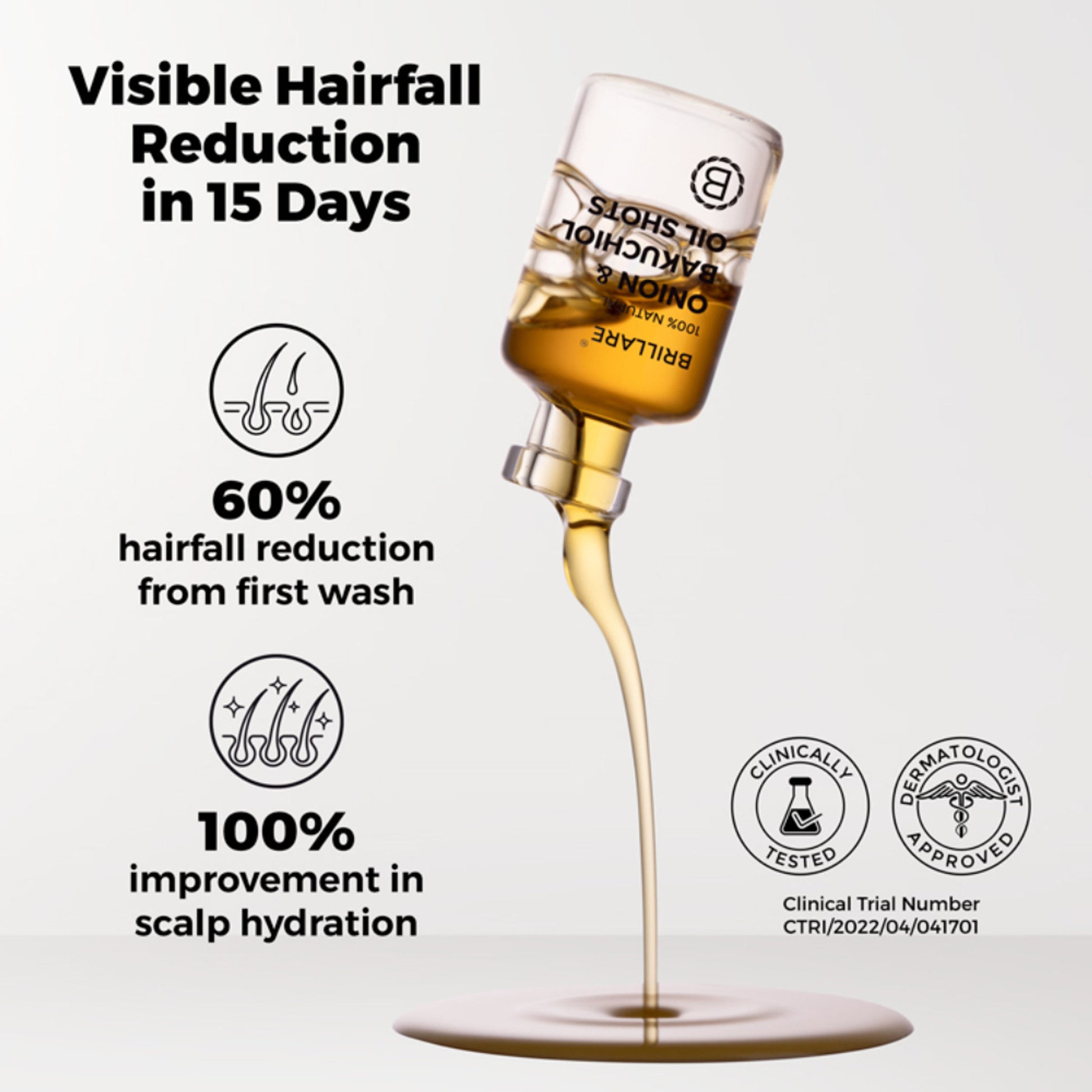 Brillare 40% Onion Oil shots for Hair Fall Reduction Visible Hair Fall Reduction in 15 Days