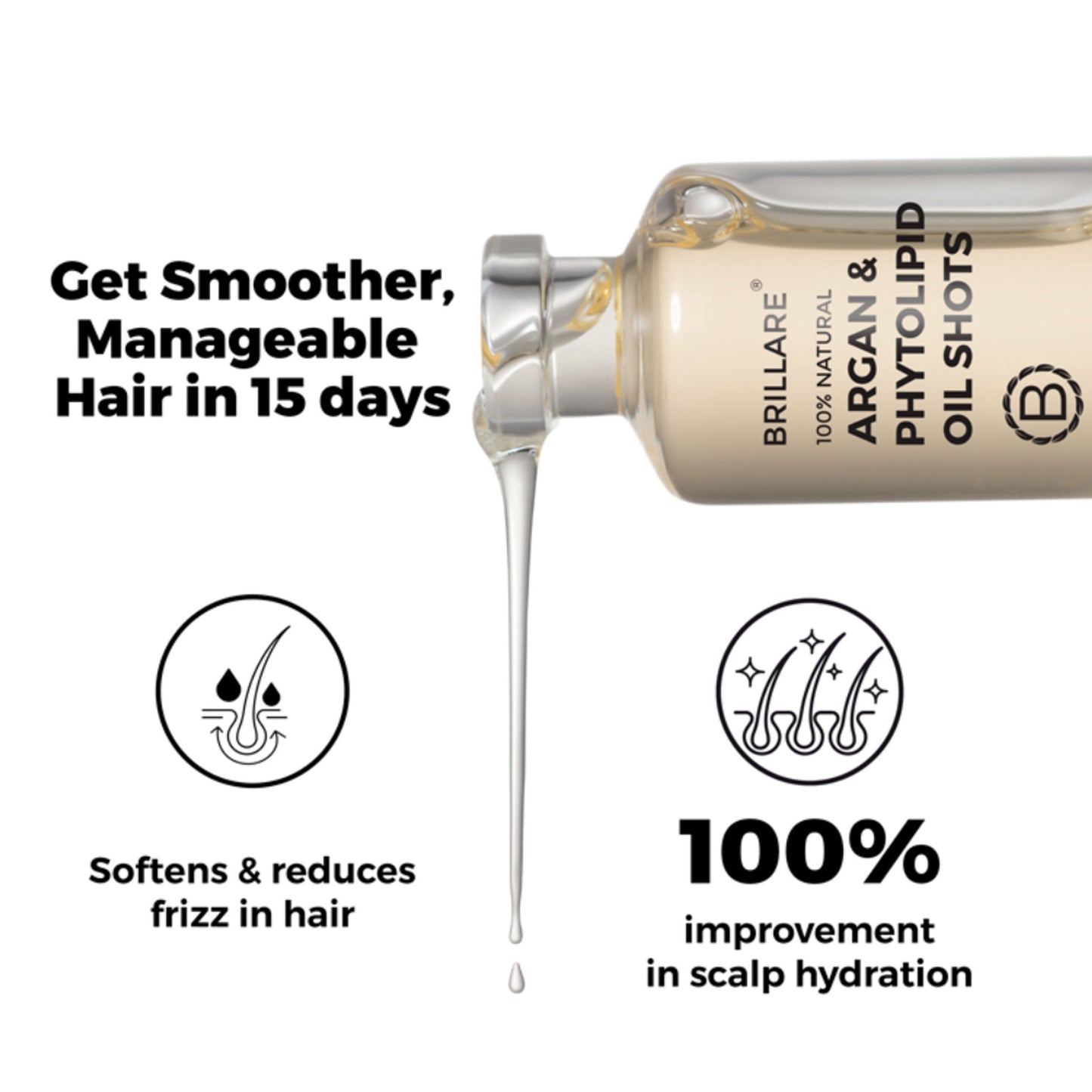 Brillare 30% Argan Oil Shots for Dry, Frizzy Hair Get Smoother, Manageable Hair in 15 Days
