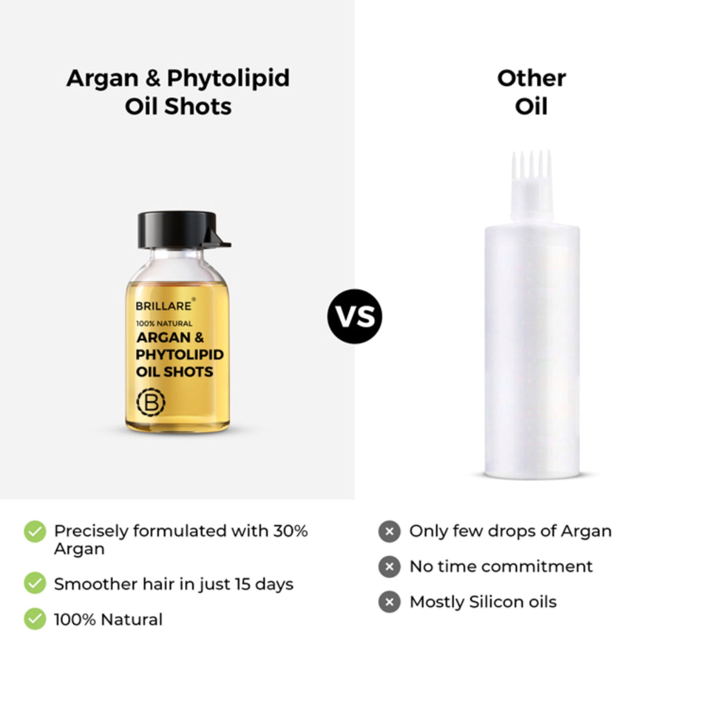 Brillare 30% Argan Oil Shots for Dry, Frizzy Hair Get Smoother, Manageable Hair in 15 Days
