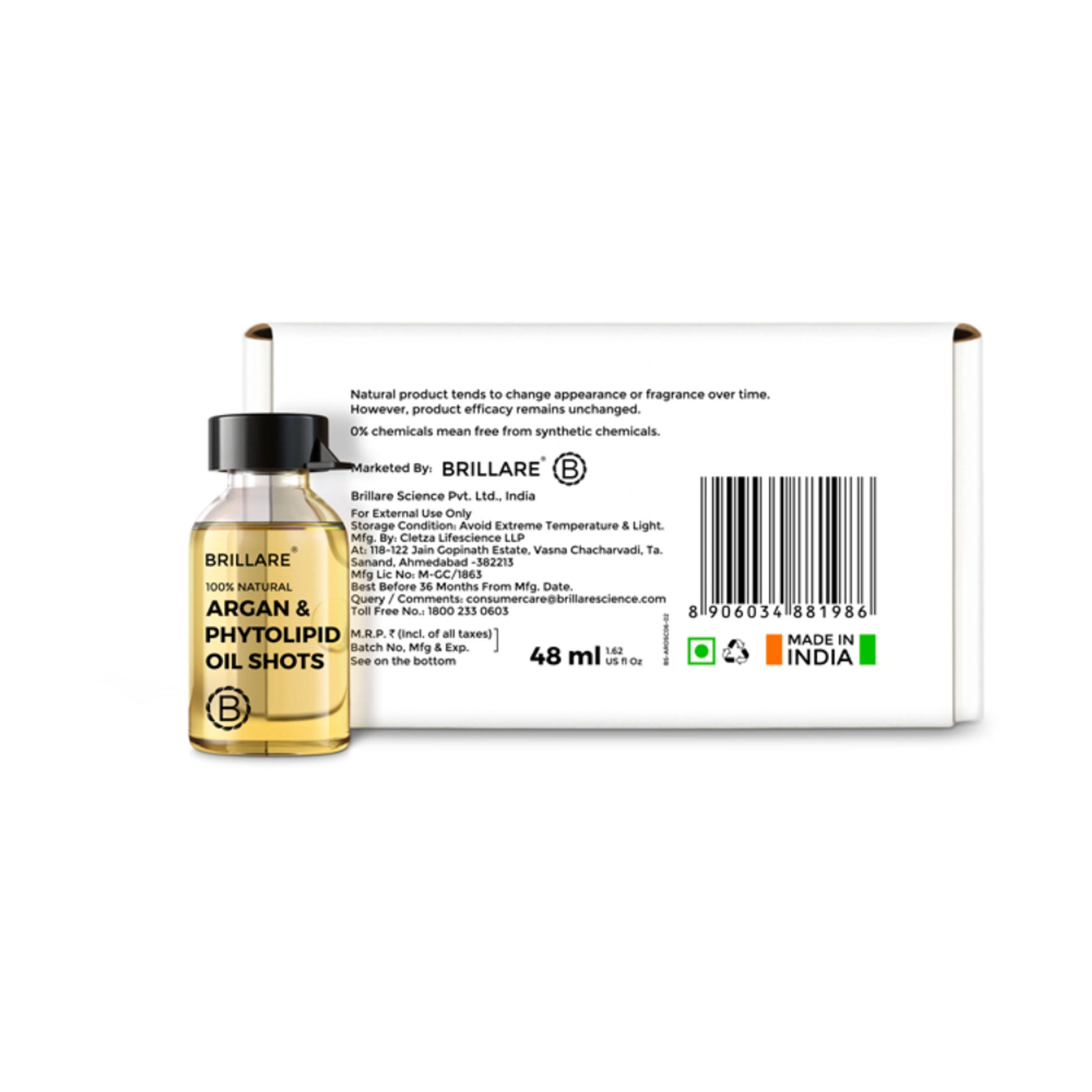 Brillare 30% Argan Oil Shots for Dry, Frizzy Hair Get Smoother, Manageable Hair in 15 Days