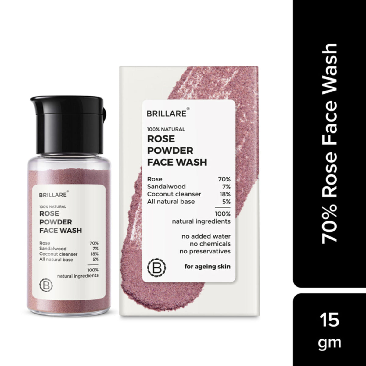 Brillare Rose Powder Face Wash for Younger Looking Skin With Sandalwood & Coconut