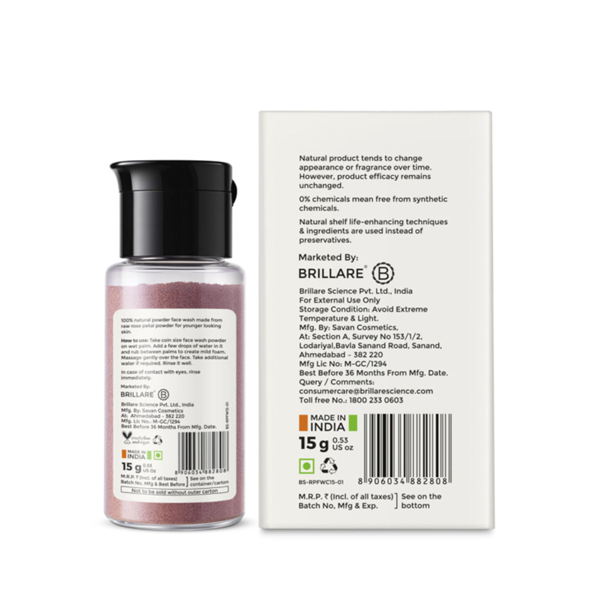 Brillare Rose Powder Face Wash for Younger Looking Skin With Sandalwood & Coconut