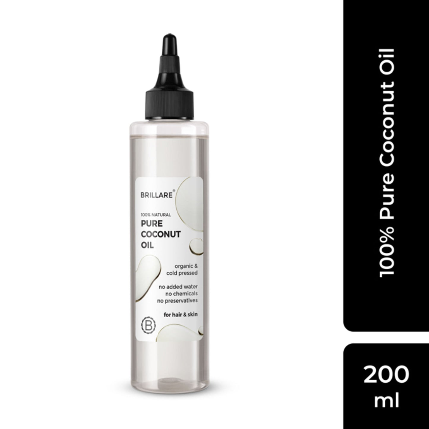 Brillare 100% Organic Pure Cold-Pressed Coconut Oil for Moisturizer, Repair & Anti-Frizz Hair