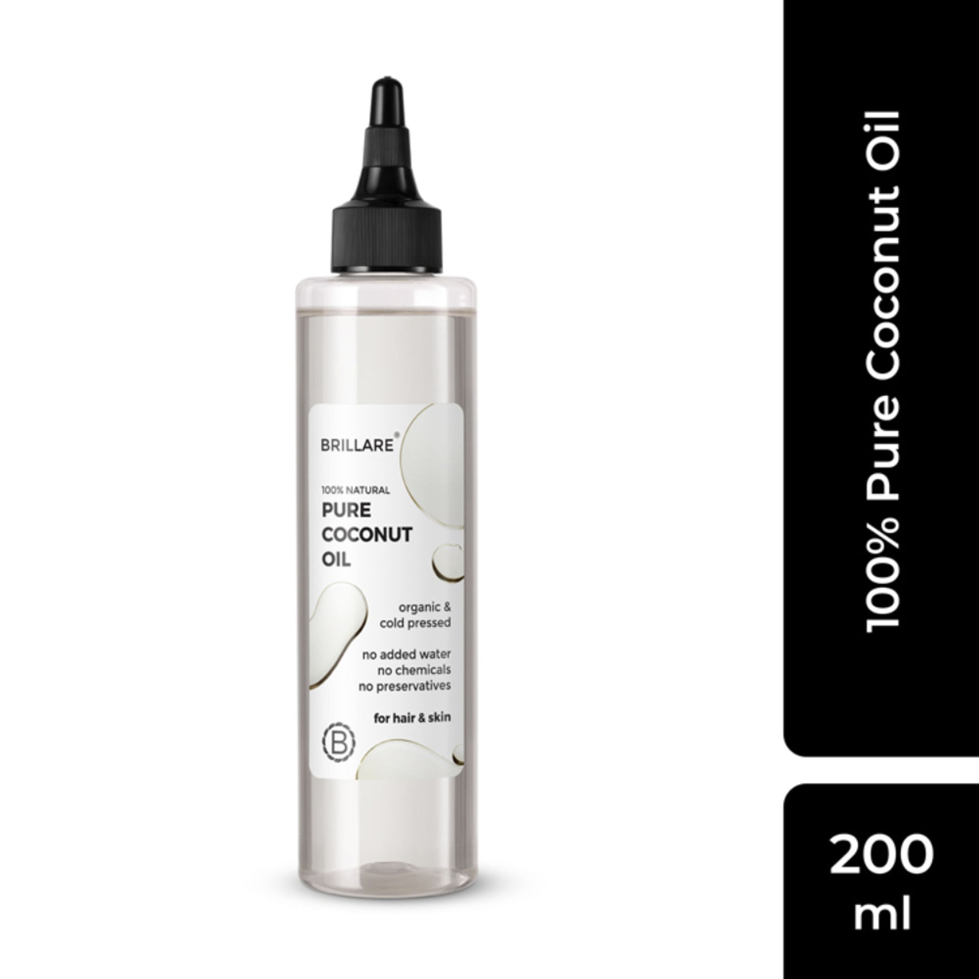 Brillare 100% Organic Pure Cold-Pressed Coconut Oil for Moisturizer, Repair & Anti-Frizz Hair